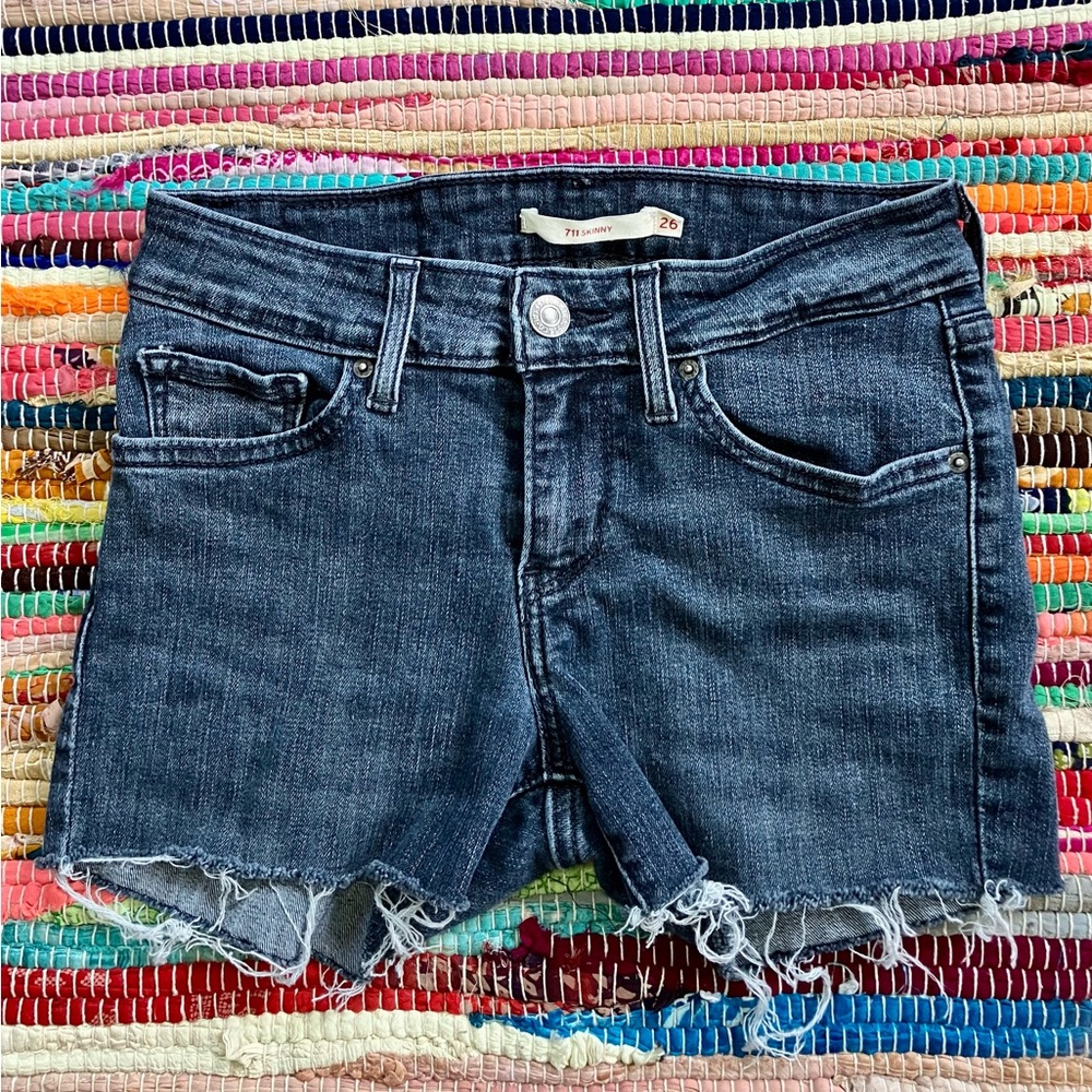 Levi's Indigo Frayed Hem Denim Shorts